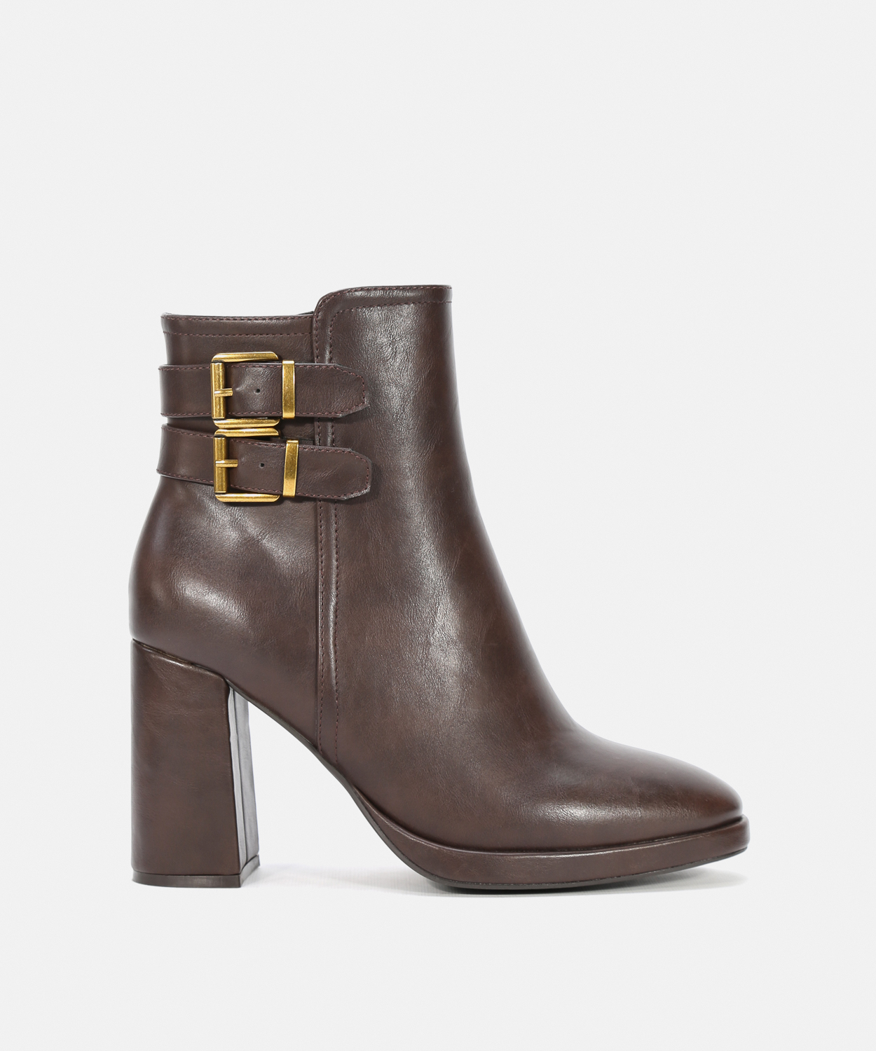 Botins castanhos salto dupla fivela image number null